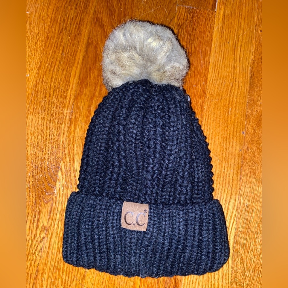 C.C black beanie with Pom